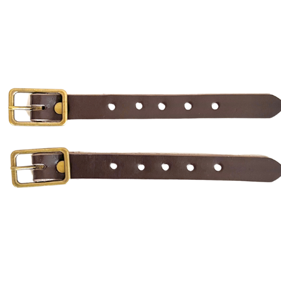 Kilt Buckle Strap Extenders for Tight Kilts, Dark Brown Leather, Various Widths, Antique Brass