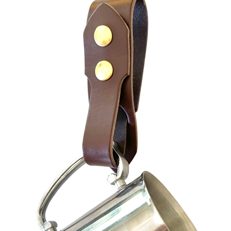 Festival Ready Tankard Strap, Dark Brown Leather and Antique Brass Snaps
