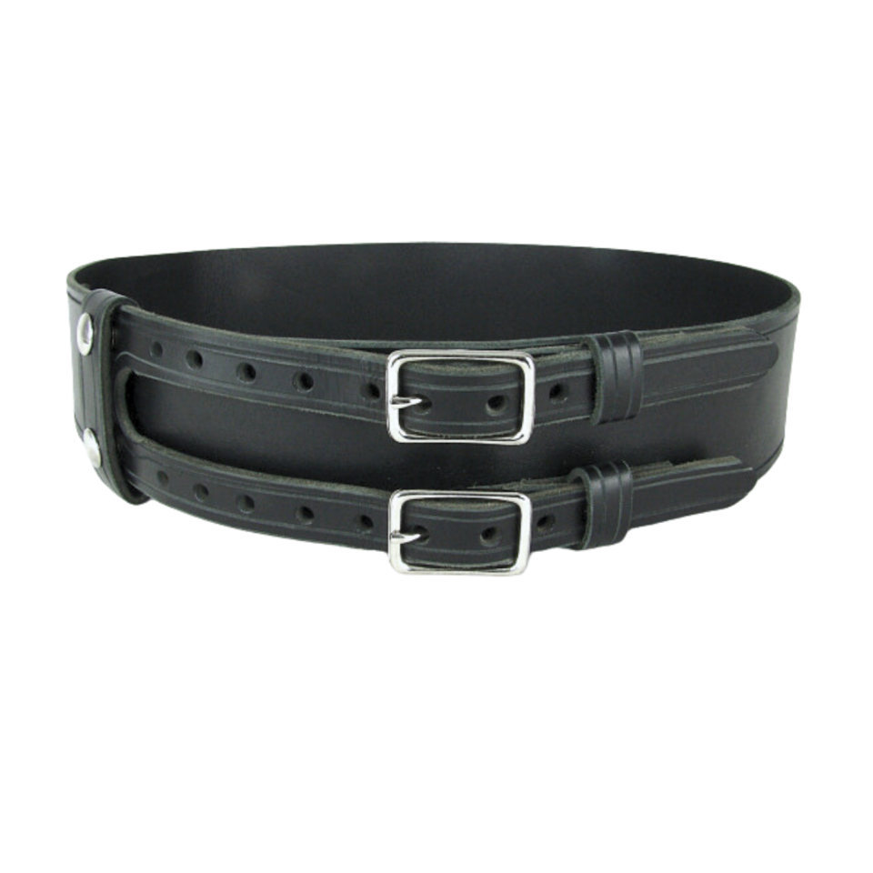 Black Leather Double Buckle Kilt Belt