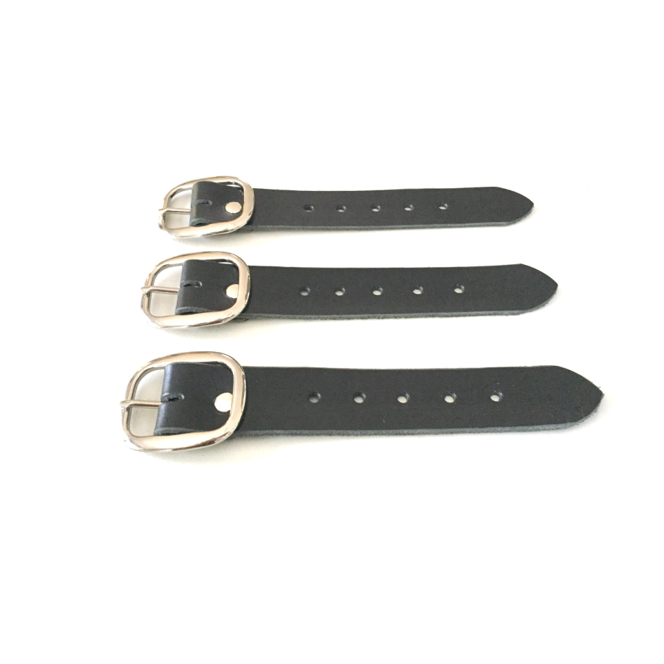 Kilt Buckle Strap Extenders for Tight Kilts, Black Leather, Various Widths, Nickel