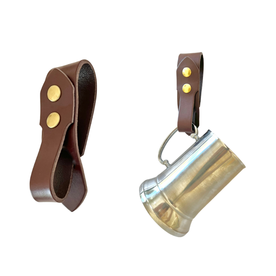 Festival Ready Tankard Strap, Dark Brown Leather and Antique Brass Snaps