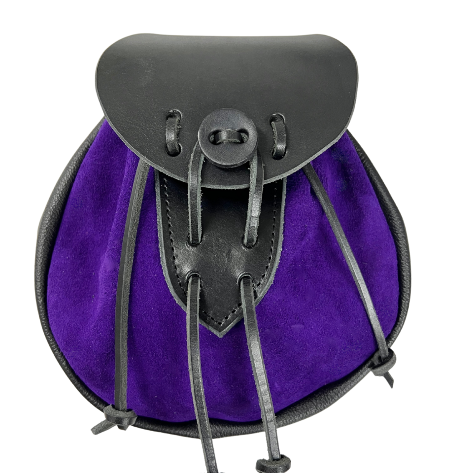 Rob Roy Sporran, Purple Suede Kilt Bag with Black Leather
