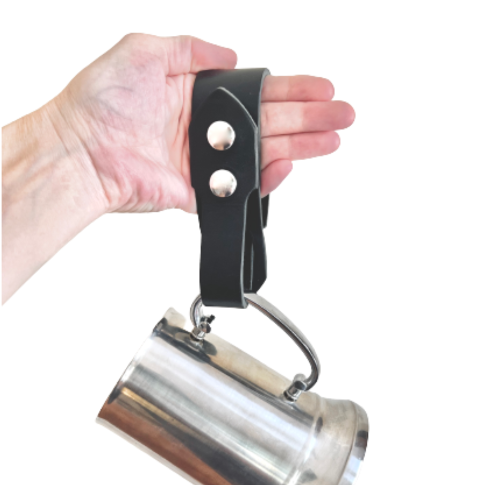 Festival Ready Tankard Strap, Black Leather and Gun Metal Snaps