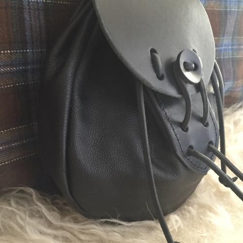 Rob Roy Sporran for Kilt, Black Leather Expandable Sporran