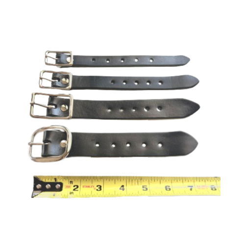 Kilt Buckle Strap Extenders for Tight Kilts, Black Leather, Various Widths, Nickel