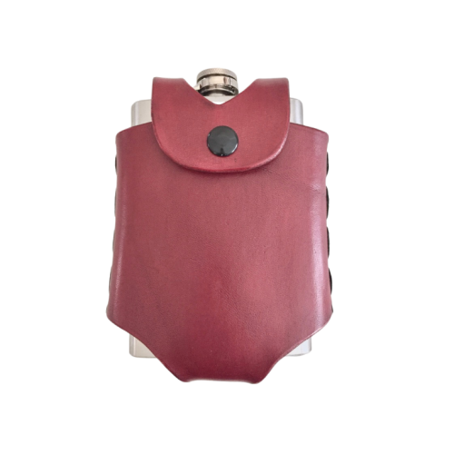 Hip Flask Holder for Kilt Belts, Red Leather, 8 Ounce Flask Optional 