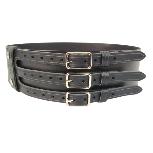 Triple Buckle Kilt Belt, Extra Wide Belt, Black Leather 